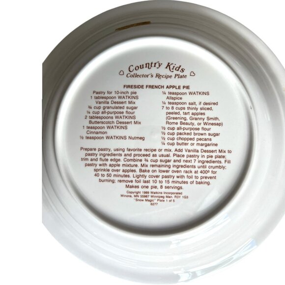 Vtg 1989 WATKINS Country Kids "Snow Magic" Ceramic Recipe Pie Plate 10.75" D - Picture 13 of 16